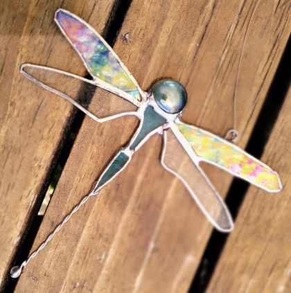 Stained glass turquoise dragonfly